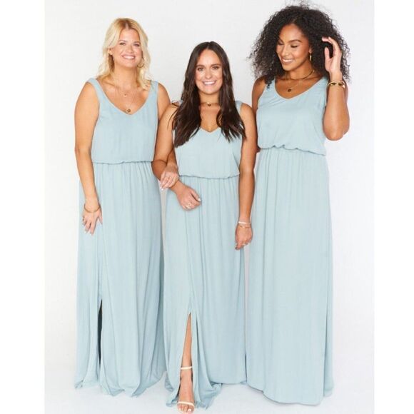 Nwt - Show Me Your MuMu - L - Kendall Maxi Dress Silver Sage Crisp Long Lining - Picture 3 of 9